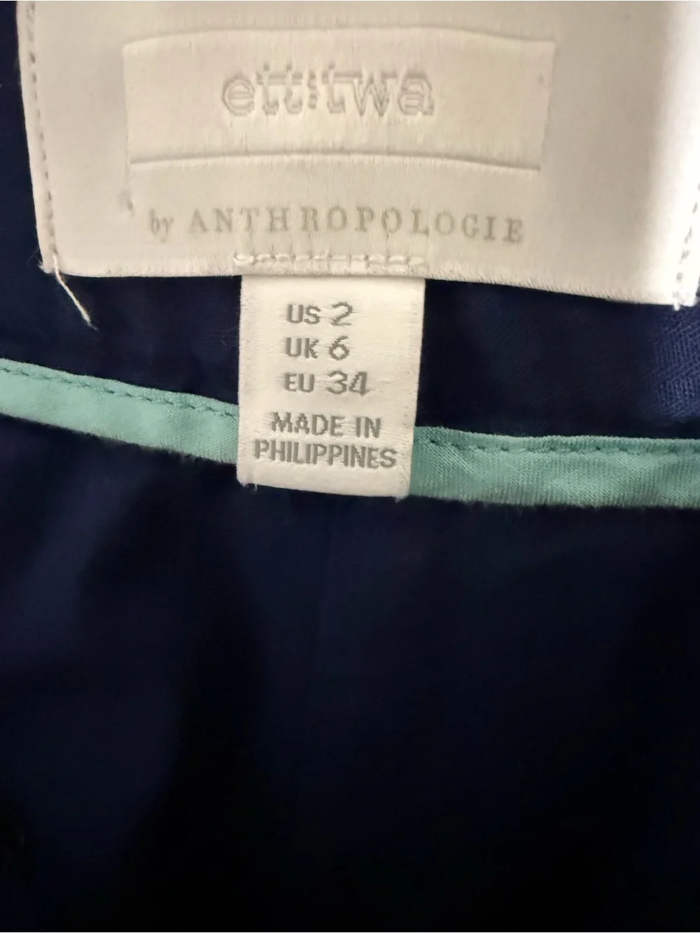 Anthropologie ETT TWA Blue & White Pinstripe Flare Pants Floral Cut Outs Size 2